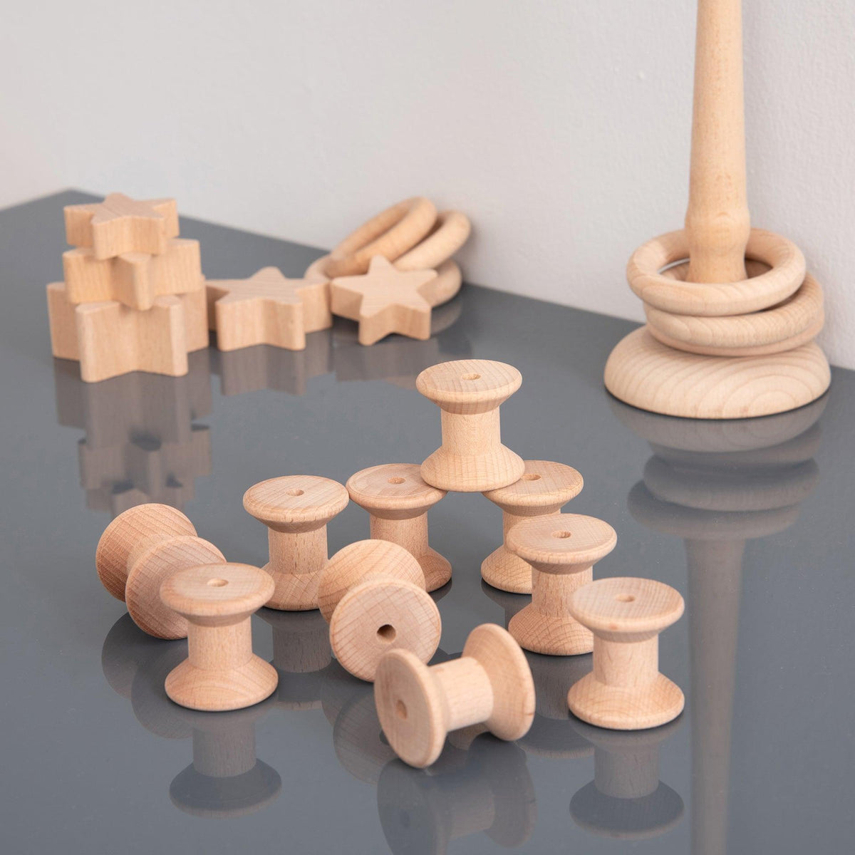 TickiT 73907 - Set Di 10 Bobine In Legno Di Faggio Per Gioco Euristico E Creativo