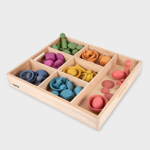 Rainbow Wooden Super Set + Wooden Sorting Tray (7- Way)