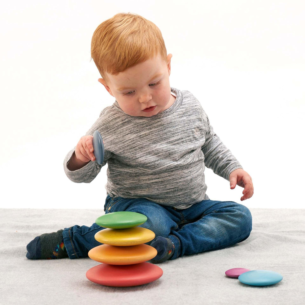TickiT Boutons Arc-en-Ciel En Bois Géants – Lot De 7 Disques Gradués Pour Jeu D'Équilibre Et Empilage – Jeu Ouvert Dès La Naissance