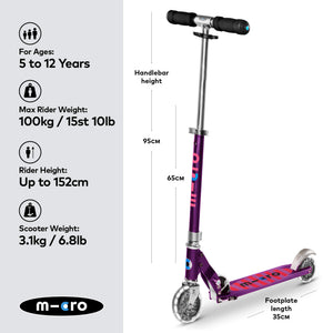 Micro Foldable Sprite LED Scooter - Purple