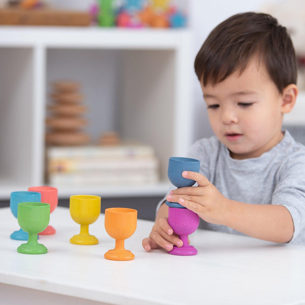 TickiT Rainbow Wooden Egg Cups 6